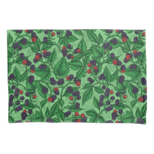 Blackberries on green pillowcase