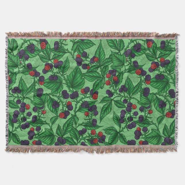 Blackberries on green throw blanket (Front)