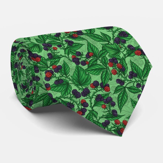 Blackberries on green tie (Rolled)