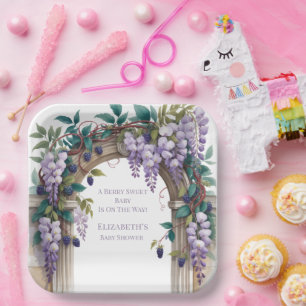 Blackberries & Wisteria Gender Neutral Baby Shower Paper Plate