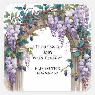 Blackberries & Wisteria Gender Neutral Baby Shower Square Sticker
