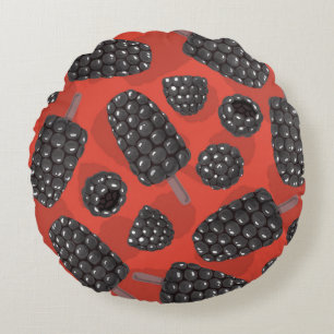 Blackberry and blackberry ice cream pattern round cushion