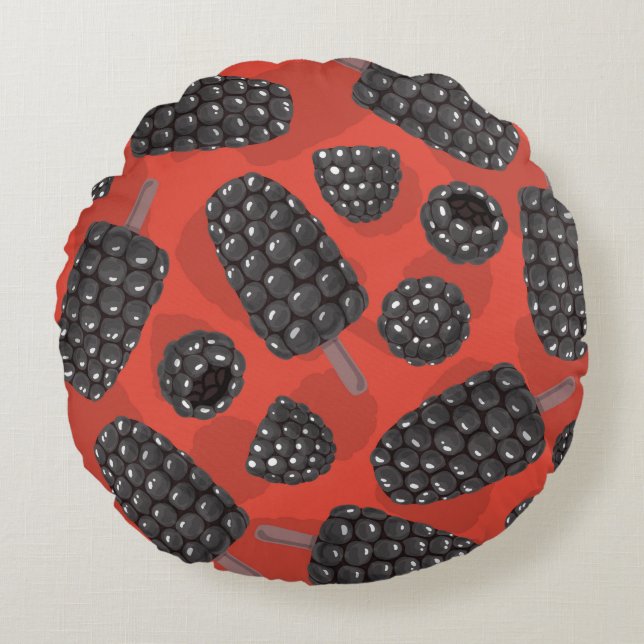 Blackberry and blackberry ice cream pattern round cushion (Front)