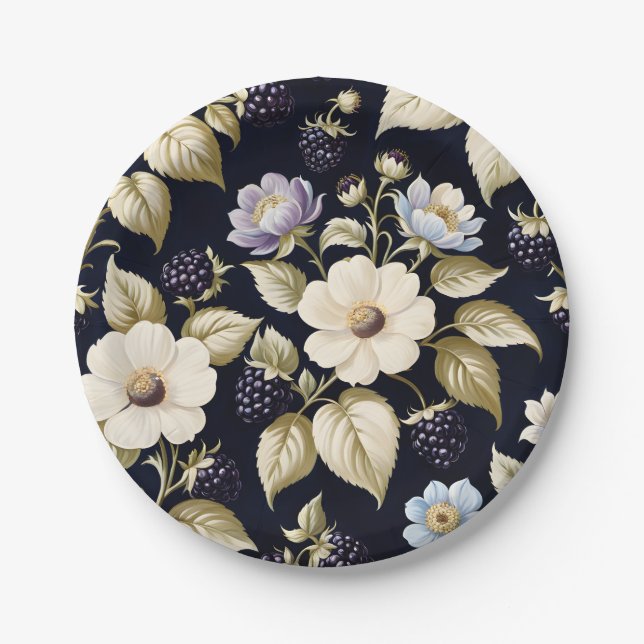 Blackberry & Blooms Paper Plate (Front)