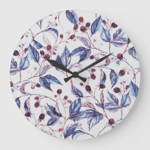 Blackberry Branches: Vintage Watercolor Pattern. Large Clock