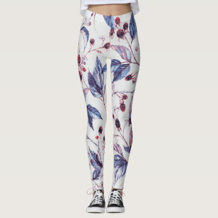Blackberry Branches: Vintage Watercolor Pattern. Leggings