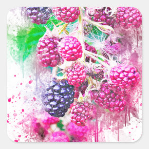 blackberry fruit art abstract square sticker
