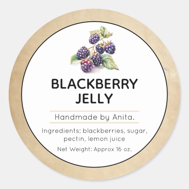 Blackberry Jam  or Jelly Canning Jar Label  (Front)