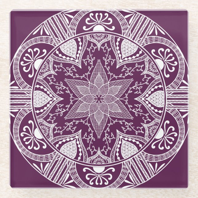 Blackberry Mandala Glass Coaster (Front)