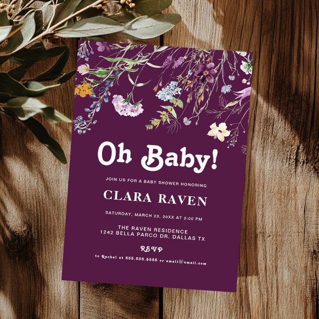 Blackberry Purple Wildflower Oh Baby Baby Shower Invitation (Creator Uploaded)