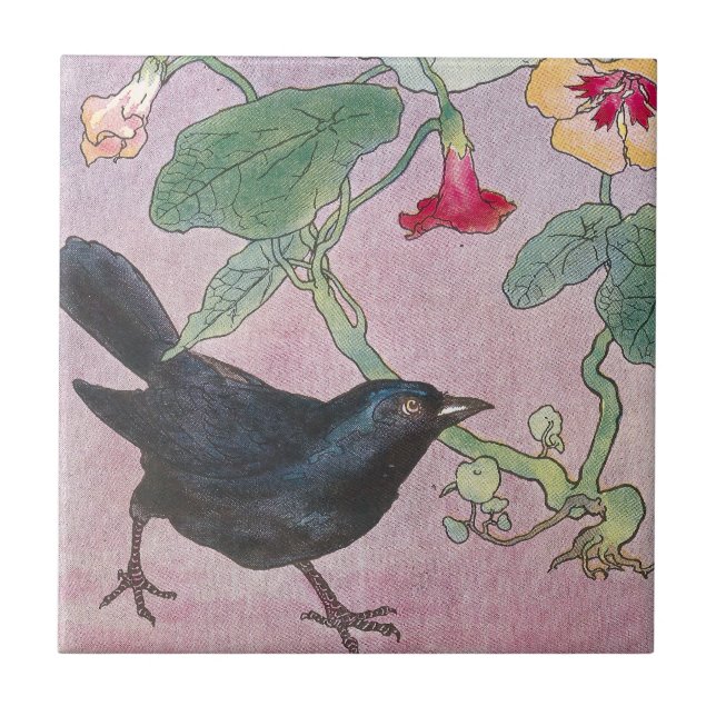 Blackbird and Nasturtiums Tile (Front)