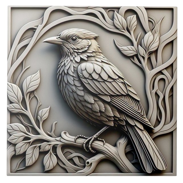 Blackbird - Art Nouveau Ceramic Tile (Front)