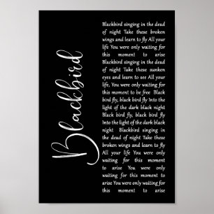 Blackbird Black Script Song Lyric Wall Art Print