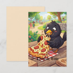 Blackbird Crow Raven Eating Pizza Personalise Thank You Card