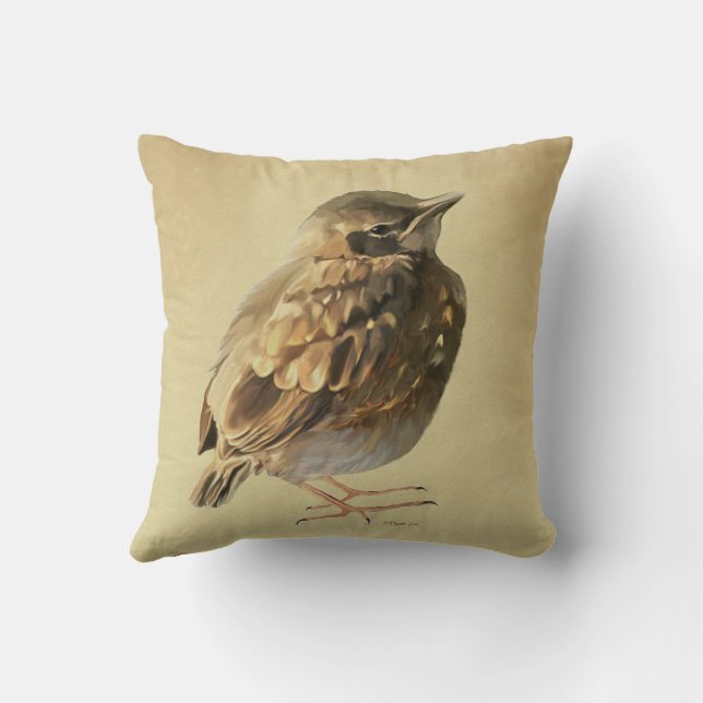 Blackbird Fledgling Cushion (Back)