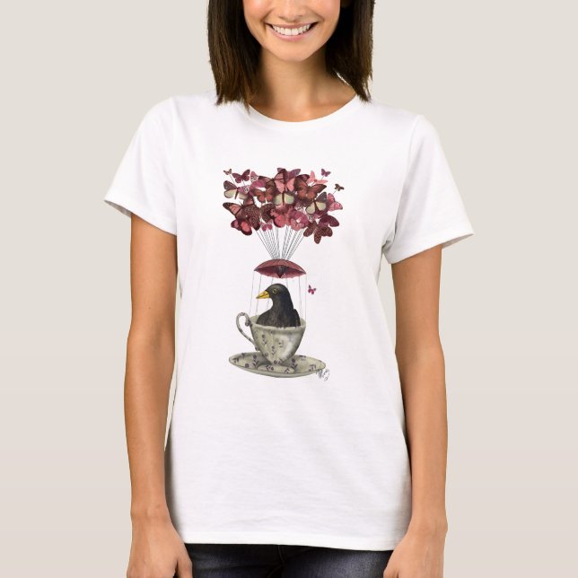 Blackbird In Teacup T-Shirt (Front)