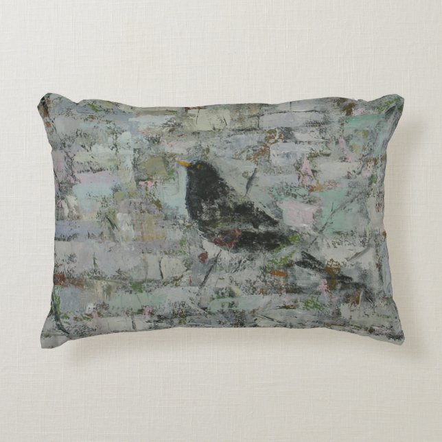 Blackbird in Tree Decorative Cushion (Front)