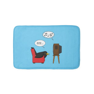 Blackbird Sleeping in Front of the TV Comic Bath Mat