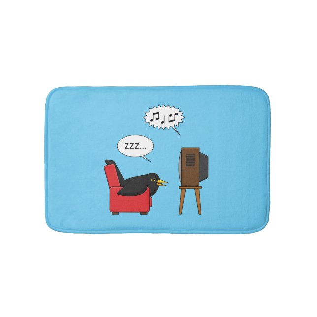 Blackbird Sleeping in Front of the TV Comic Bath Mat (Front)