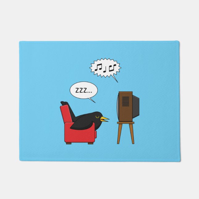 Blackbird Sleeping in Front of the TV Comic Doormat (Front)