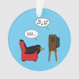 Blackbird Sleeping in Front of the TV Comic Ornament