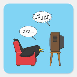 Blackbird Sleeping in Front of the TV Comic Square Sticker