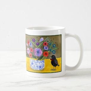 Blackbird with bowtie Collage Whimsical Bird Art Coffee Mug