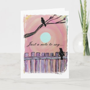 Blackbirds on Fence Sunset Moon Missing You Card