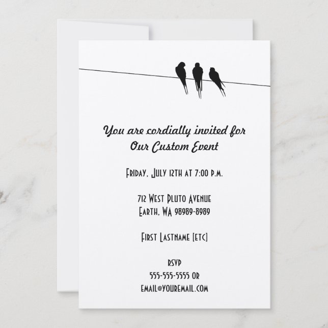 Blackbirds Silhouette on Wire Invitation (Front)