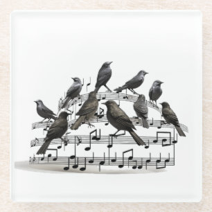 blackbirds sitting on a musical composition 3d glass coaster