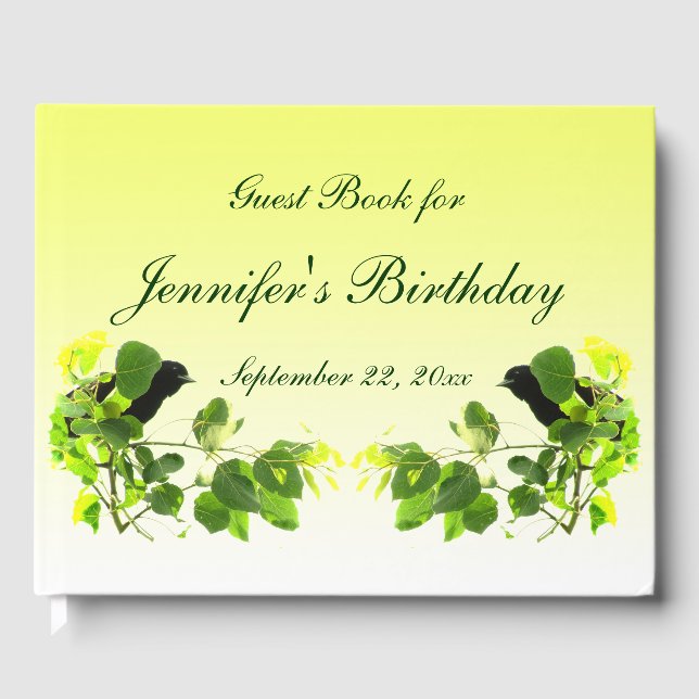 Blackbirds Yellow Birthday Party Guest Book (Front)