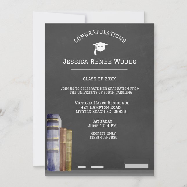 Blackboard Books Teacher Graduation Invitation (Front)