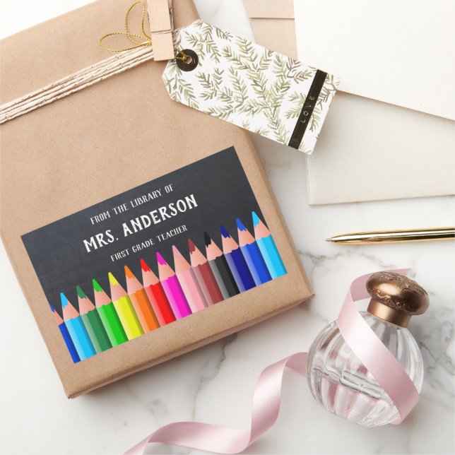 Blackboard Coloured Pencils Teacher Library Rectangular Sticker (Gifting)