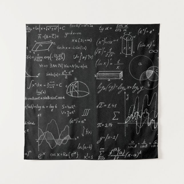 Blackboard inscribed with scientific formulas and  tapestry (Front)
