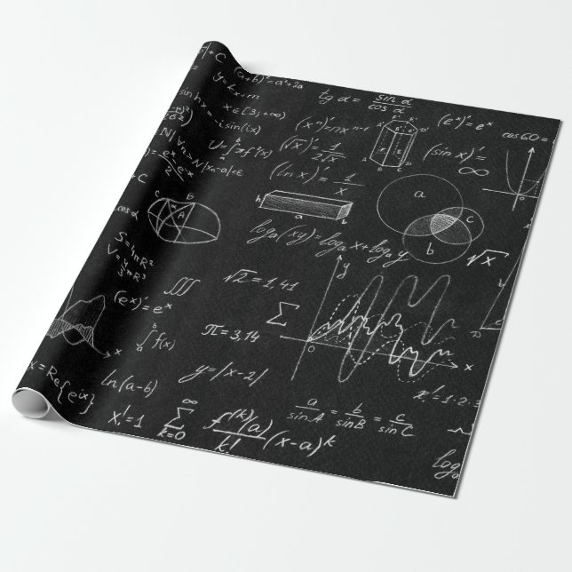 Blackboard inscribed with scientific formulas and  wrapping paper (Unrolled)