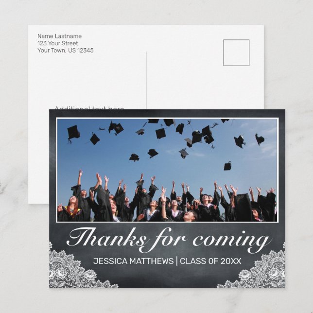 Blackboard Lace Graduation Thanks for Coming Photo Postcard (Front/Back)