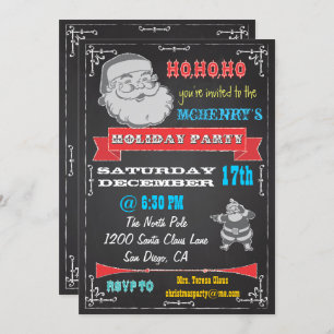 Blackboard Retro Santa Holiday Party Invitations