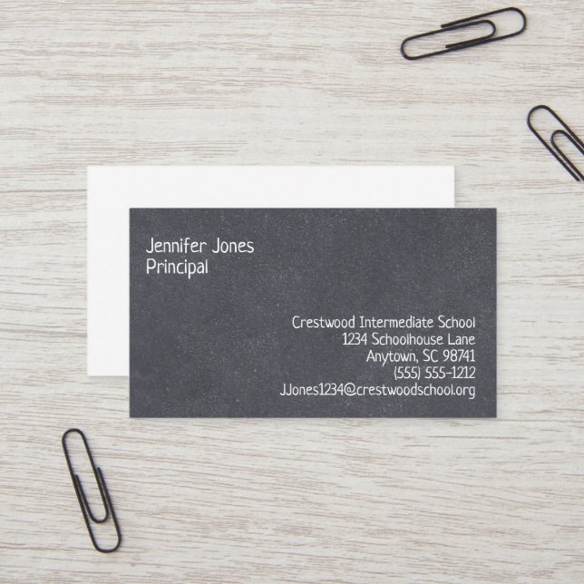 Blackboard Style Seven Line Custom Chalkboard Business Card (Front/Back In Situ)