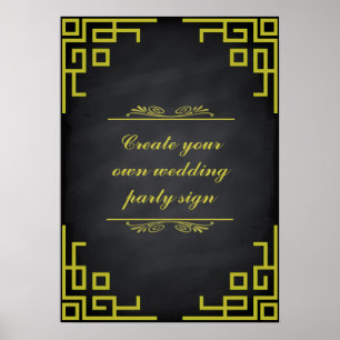 Blackboard Swirl Green Border Wedding Party Sign