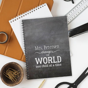 Blackboard teacher name white script quote spiral notebook