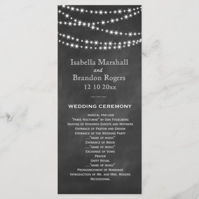 Blackboard Twinkle Lights Wedding Program Programme (Front)