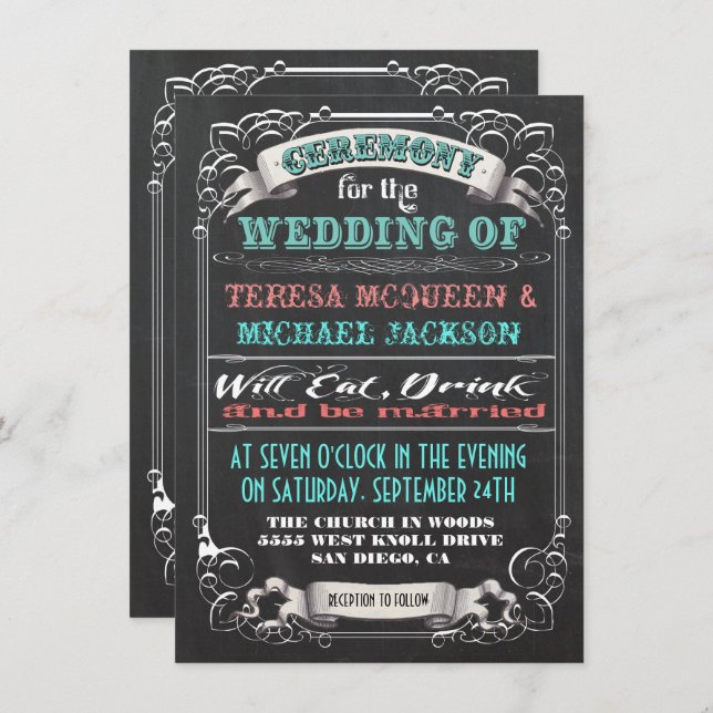 Blackboard Vintage Wedding Invitations (Front/Back)