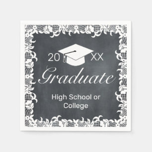 Blackboard & White Lace Cap Hat Party Graduation Napkin