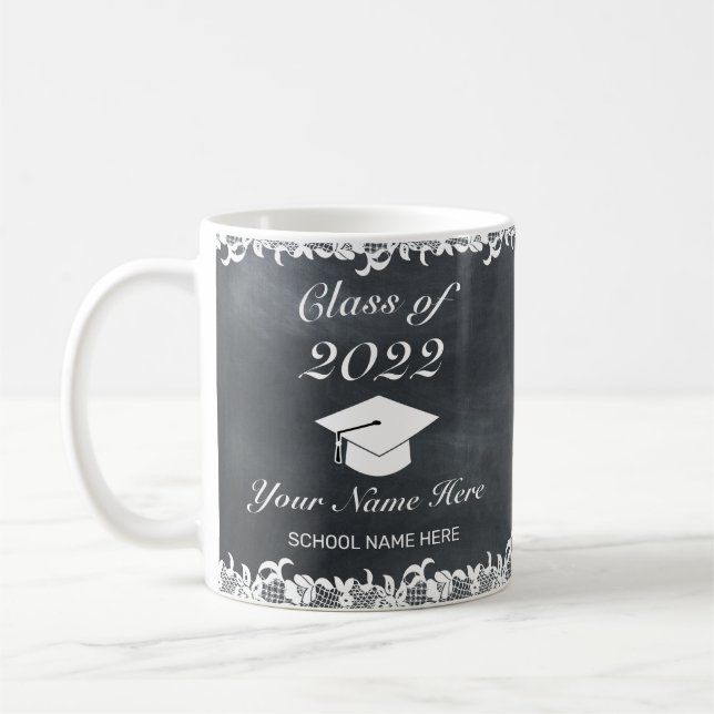 Blackboard & White Lace Graduation Coffee Mug (Left)