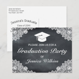 Blackboard & White Lace Graduation Invitation Postcard