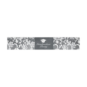 Blackboard & White Lace Graduation Party Envelope Invitation Belly Band