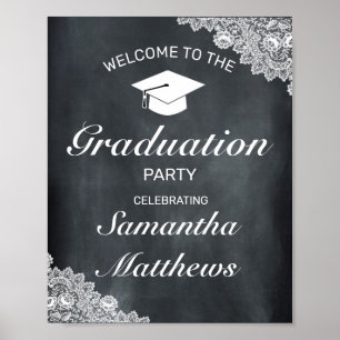 Blackboard & White Lace Graduation Party Welcome  Poster