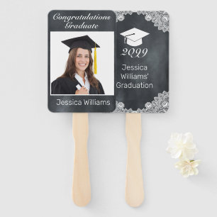 Blackboard & White Lace Graduation Photo Hand Fan