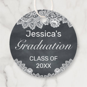 Blackboard & White Lace Graduation Thank You Favour Tags