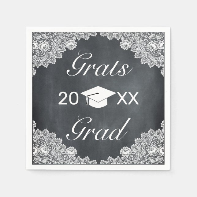 Blackboard & White Lace Grats Graduation Hat Cap   Napkin (Front)